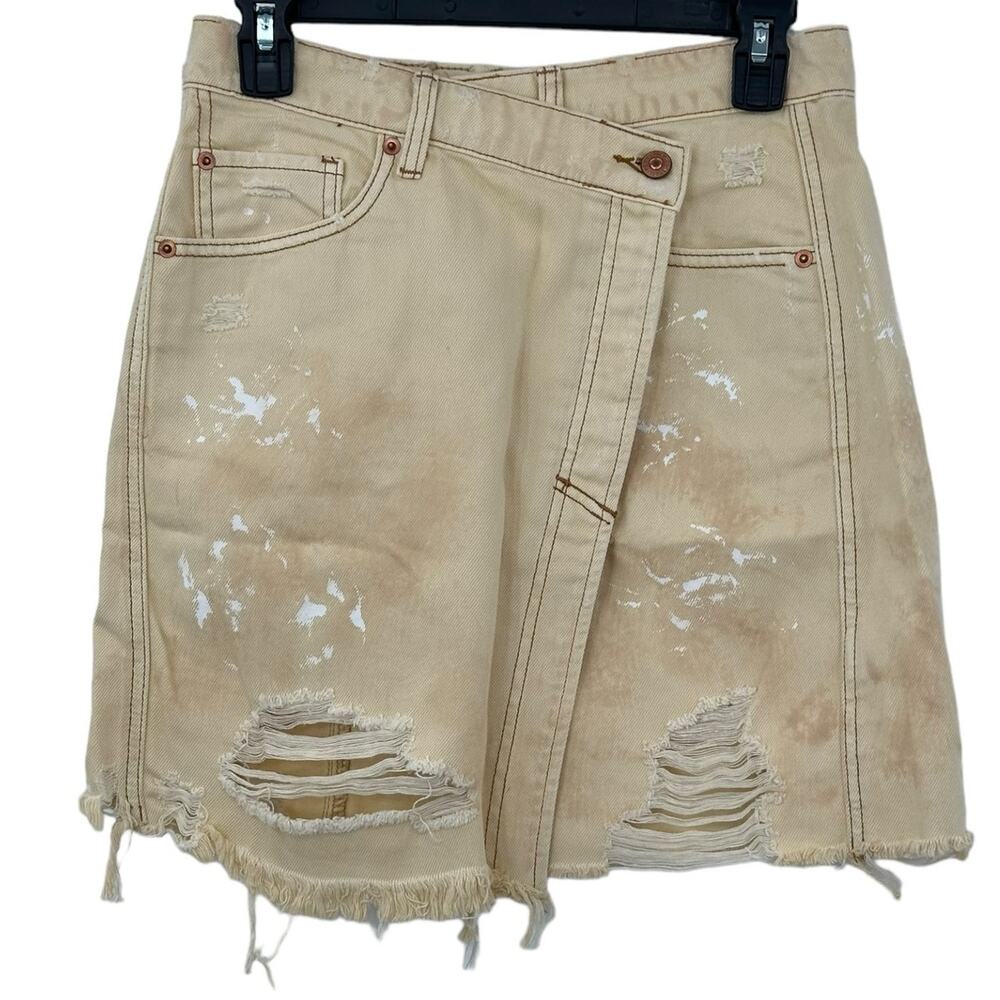 We The Free People Skirt Womens 27 Parker Denim Wrap Distressed Festival Grunge